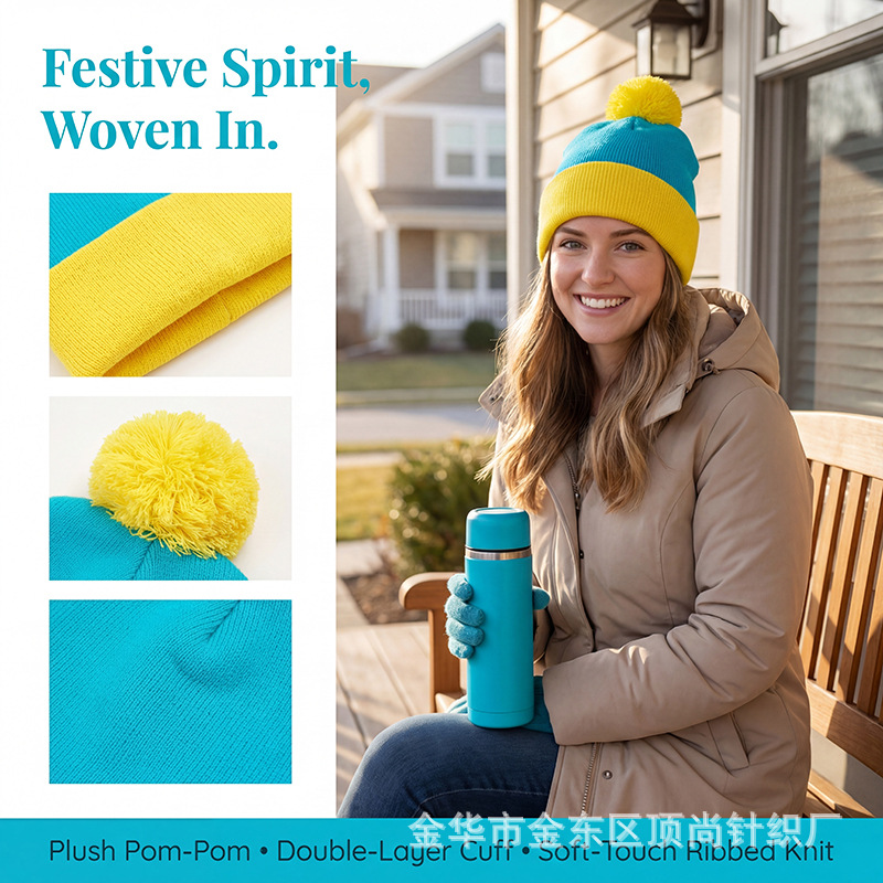 Beanie Cuffed Knit - 厚手のニット素材を使用した冬用アクセサリー。ポンポン付きのニット帽と手袋のセット。女性向けで、暖かく快適、普段使いにも最適。クリスマスギフトとしてもおすすめ。